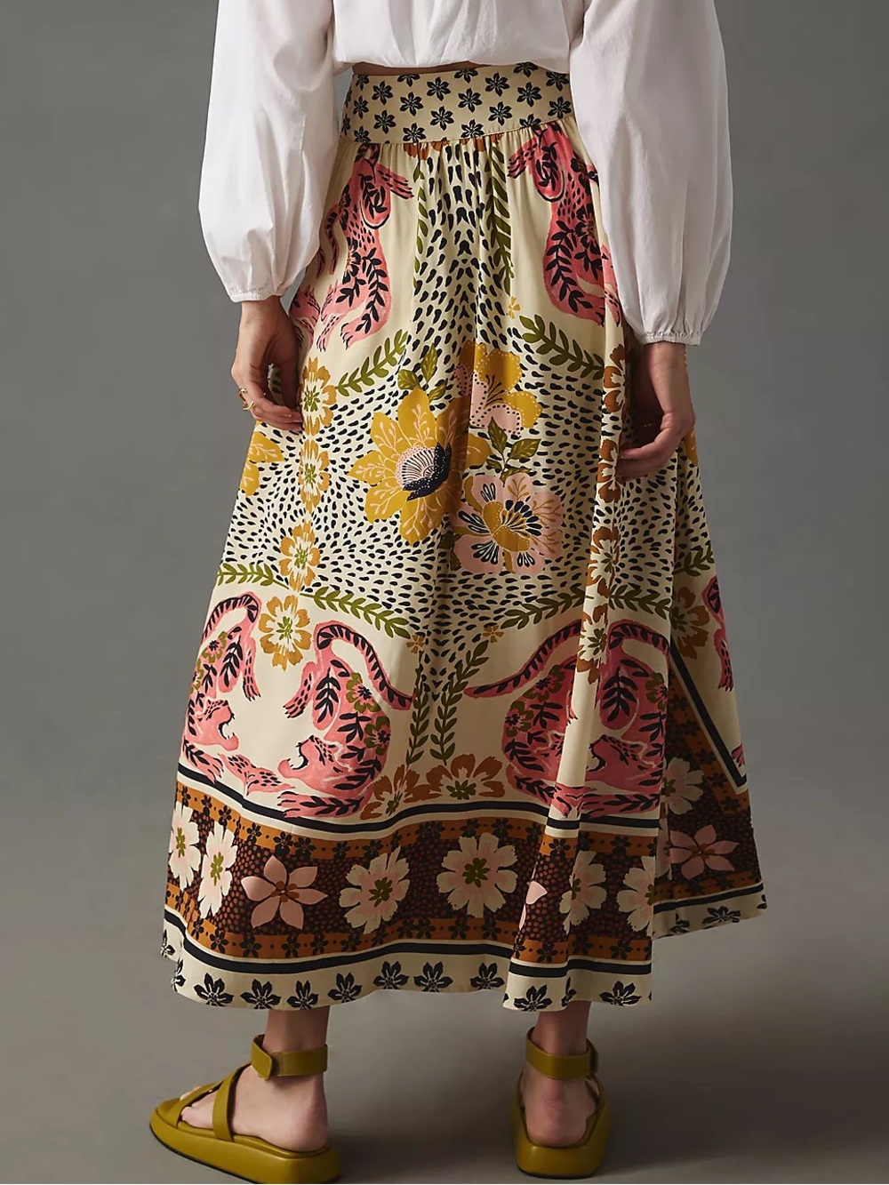 NWT Farm Rio Anthropologie Safari Maxi Skirt Tiger Animal Boho Tropical Cream M - Picture 2 of 8
